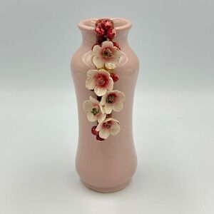 Vintage M&R Italy Pink Flower Vase Hand Painted Ceramic 6" Repaired